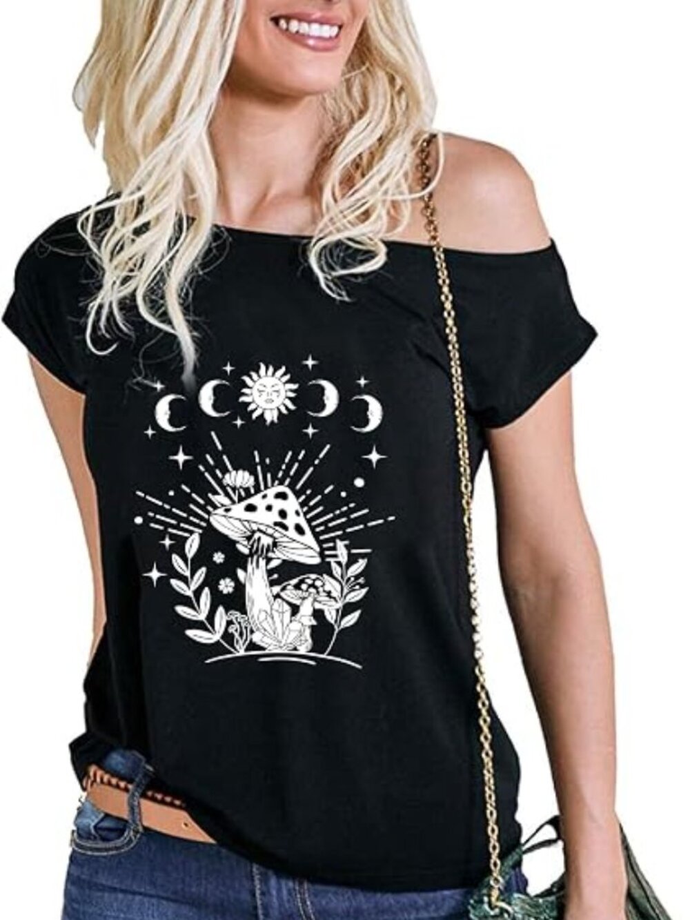 Mushroom Off Shoulder Graphic Tee